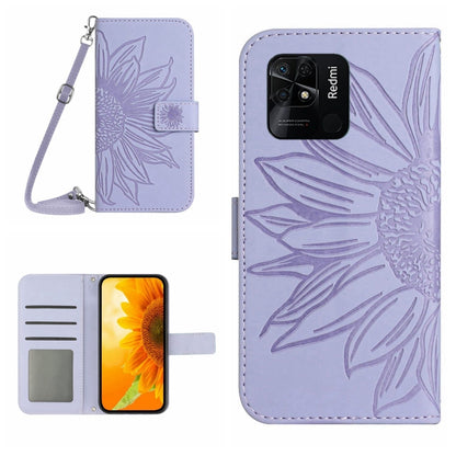 Skin Feel Sun Flower Pattern Flip Leather Phone Case with Lanyard, For Xiaomi Redmi 10A, For Xiaomi Redmi 10C