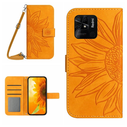 Skin Feel Sun Flower Pattern Flip Leather Phone Case with Lanyard, For Xiaomi Redmi 10A, For Xiaomi Redmi 10C