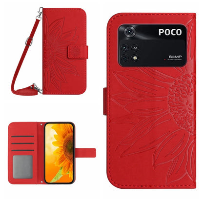 Skin Feel Sun Flower Pattern Flip Leather Phone Case with Lanyard, For Xiaomi Poco F4 GT, For Xiaomi Poco M4 Pro 4G