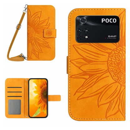 Skin Feel Sun Flower Pattern Flip Leather Phone Case with Lanyard, For Xiaomi Poco F4 GT, For Xiaomi Poco M4 Pro 4G