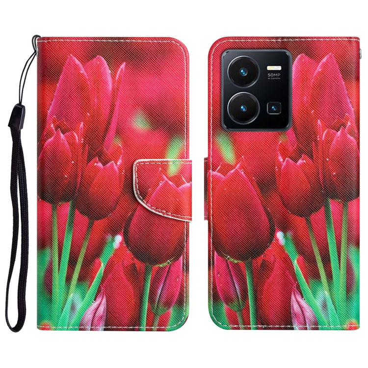 Colored Drawing Leather Phone Case, For vivo Y22s