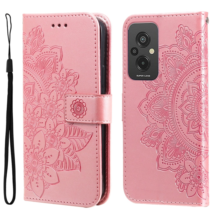 7-petal Flowers Embossing Leather Phone Case, For Xiaomi Redmi A1+, For Xiaomi Redmi 11 Prime 4G, For Xiaomi Redmi Note 12 China, For Xiaomi Redmi Note 12 Pro 5G China