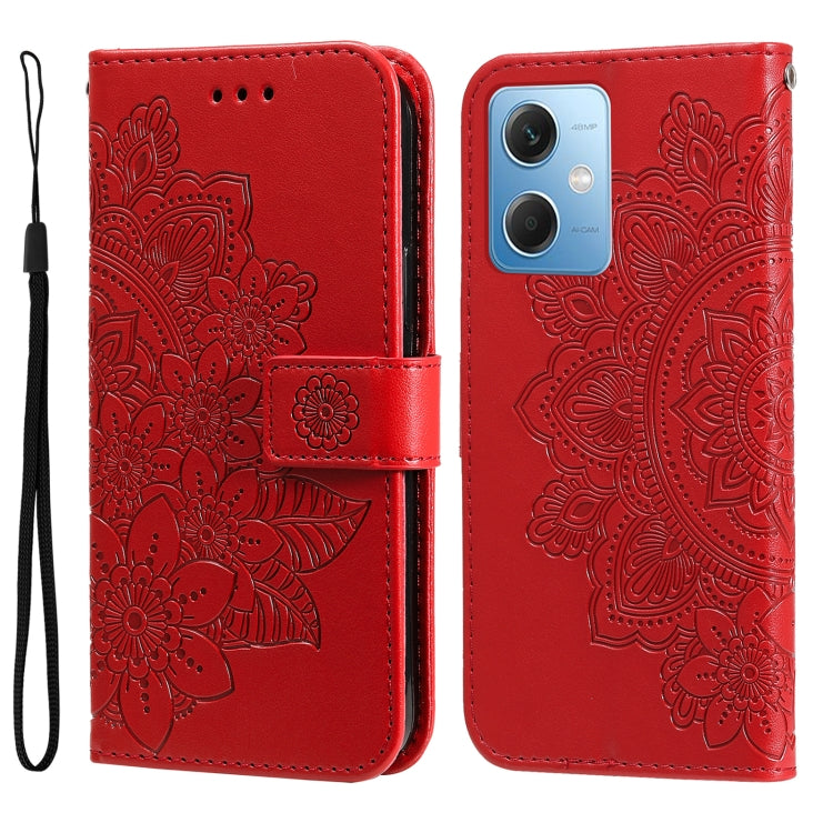 7-petal Flowers Embossing Leather Phone Case, For Xiaomi Redmi A1+, For Xiaomi Redmi 11 Prime 4G, For Xiaomi Redmi Note 12 China, For Xiaomi Redmi Note 12 Pro 5G China