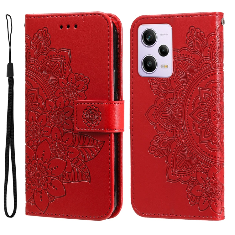 7-petal Flowers Embossing Leather Phone Case, For Xiaomi Redmi A1+, For Xiaomi Redmi 11 Prime 4G, For Xiaomi Redmi Note 12 China, For Xiaomi Redmi Note 12 Pro 5G China