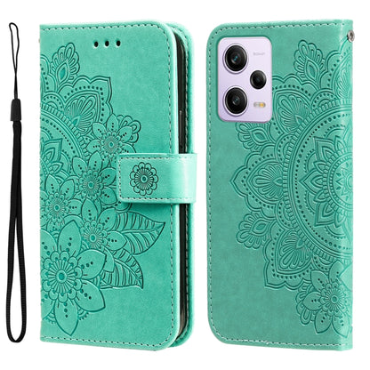 7-petal Flowers Embossing Leather Phone Case, For Xiaomi Redmi A1+, For Xiaomi Redmi 11 Prime 4G, For Xiaomi Redmi Note 12 China, For Xiaomi Redmi Note 12 Pro 5G China