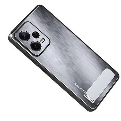 Metal Brushed Texture Shockproof Phone Case with Holder, For Xiaomi Redmi Note 12 Pro+ China, For Xiaomi Redmi Note 12 Pro 5G China, For Xiaomi Redmi Note 12 China