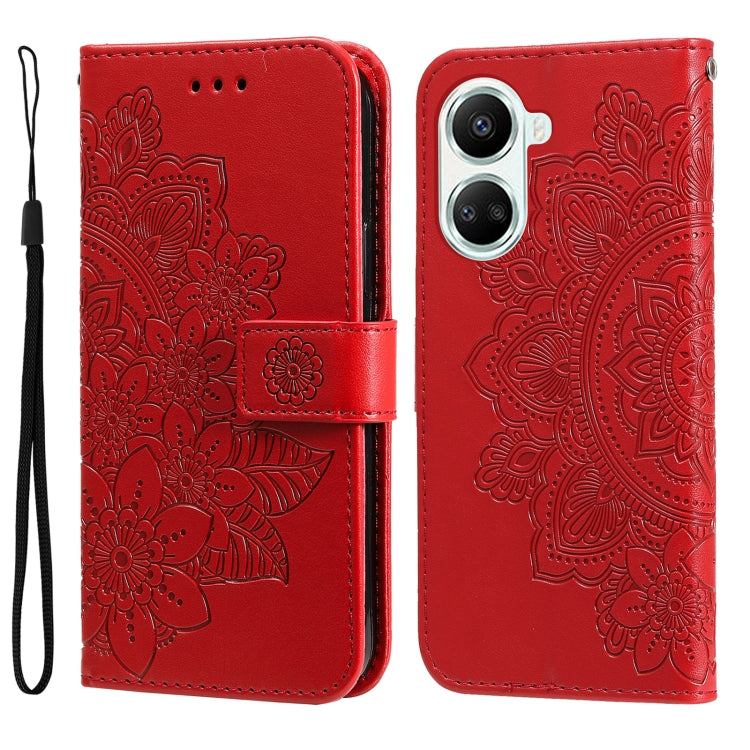 7-petal Flowers Embossing Leather Phone Case, For Huawei nova 10 SE, For Huawei nova 10, For Huawei nova 10 Pro, For OPPO A58 5G
