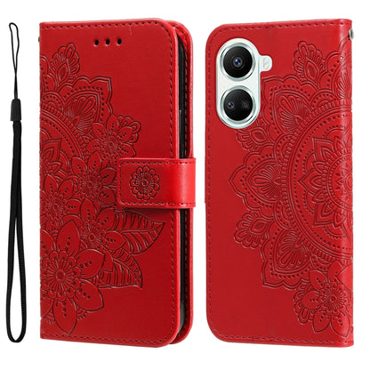 7-petal Flowers Embossing Leather Phone Case, For Huawei nova 10 SE, For Huawei nova 10, For Huawei nova 10 Pro, For OPPO A58 5G