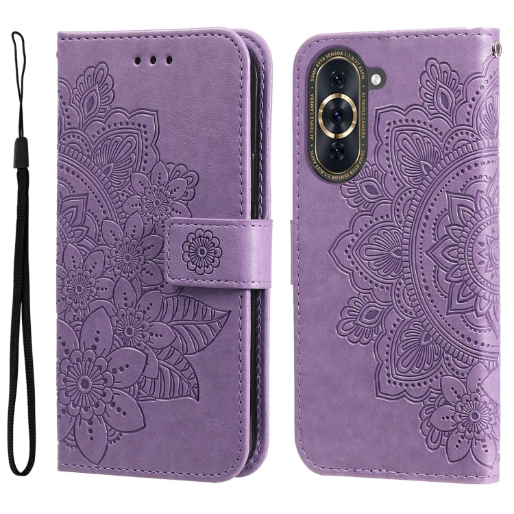 7-petal Flowers Embossing Leather Phone Case, For Huawei nova 10 SE, For Huawei nova 10, For Huawei nova 10 Pro, For OPPO A58 5G