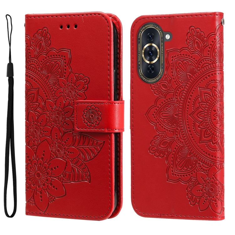 7-petal Flowers Embossing Leather Phone Case, For Huawei nova 10 SE, For Huawei nova 10, For Huawei nova 10 Pro, For OPPO A58 5G