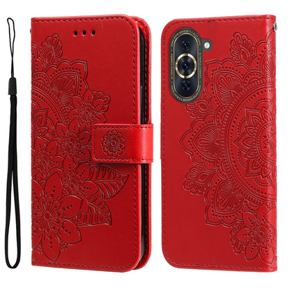 7-petal Flowers Embossing Leather Phone Case, For Huawei nova 10 SE, For Huawei nova 10, For Huawei nova 10 Pro, For OPPO A58 5G
