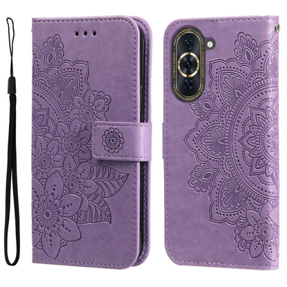 7-petal Flowers Embossing Leather Phone Case, For Huawei nova 10 SE, For Huawei nova 10, For Huawei nova 10 Pro, For OPPO A58 5G