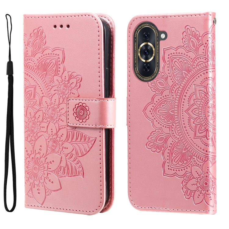 7-petal Flowers Embossing Leather Phone Case, For Huawei nova 10 SE, For Huawei nova 10, For Huawei nova 10 Pro, For OPPO A58 5G
