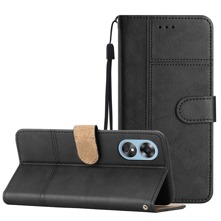 Business Style Cowhide Texture Leather Phone Case, For OPPO A17