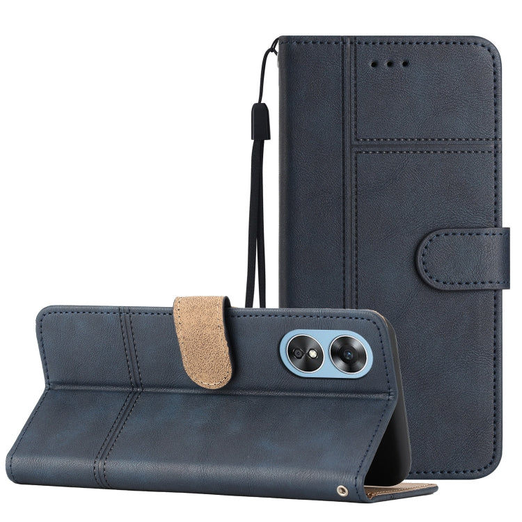 Business Style Cowhide Texture Leather Phone Case, For OPPO A17