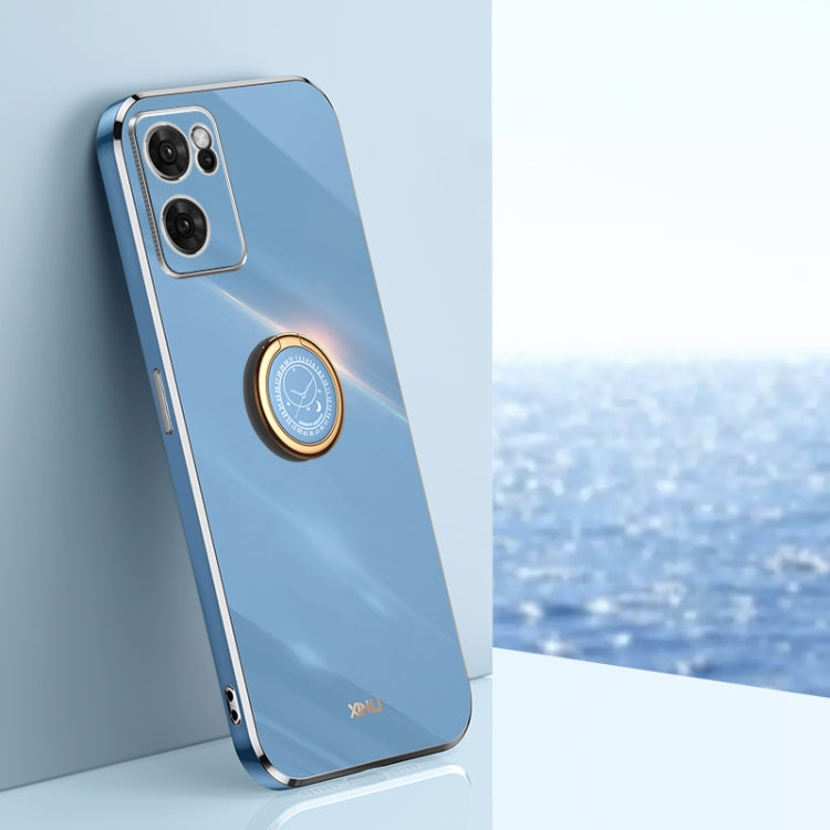 XINLI Straight Edge 6D Electroplate TPU Phone Case with Ring Holder, For OPPO Reno7 Global, For OPPO Reno8, For OPPO Reno8 Pro