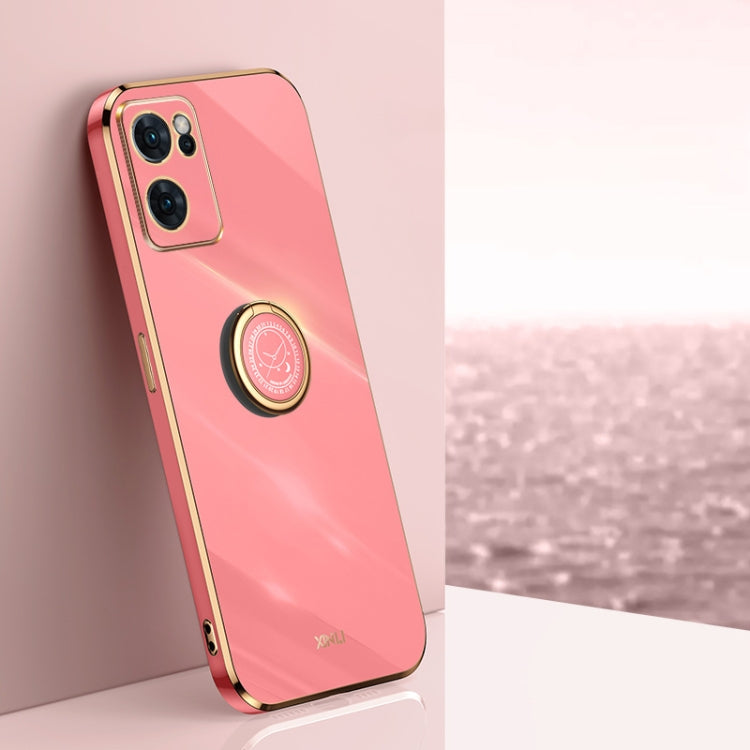 XINLI Straight Edge 6D Electroplate TPU Phone Case with Ring Holder, For OPPO Reno7 Global, For OPPO Reno8, For OPPO Reno8 Pro