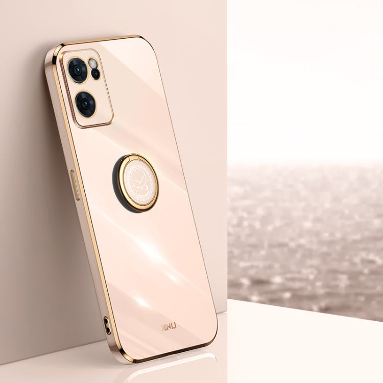 XINLI Straight Edge 6D Electroplate TPU Phone Case with Ring Holder, For OPPO Reno7 Global, For OPPO Reno8, For OPPO Reno8 Pro