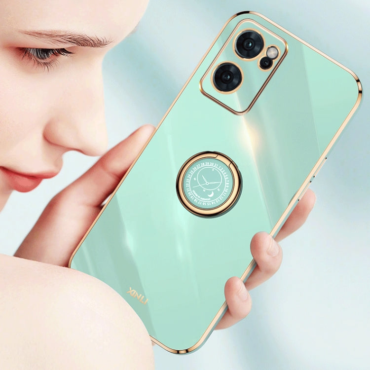 XINLI Straight Edge 6D Electroplate TPU Phone Case with Ring Holder, For OPPO Reno7 Global, For OPPO Reno8, For OPPO Reno8 Pro