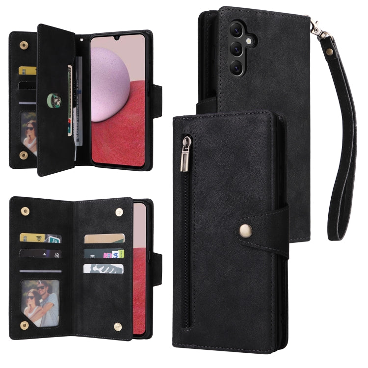 Rivet Buckle 9 Cards Three Fold Leather Phone Case, For Samsung Galaxy A22e 5G, For Samsung Galaxy A14 5G, For OnePlus N300