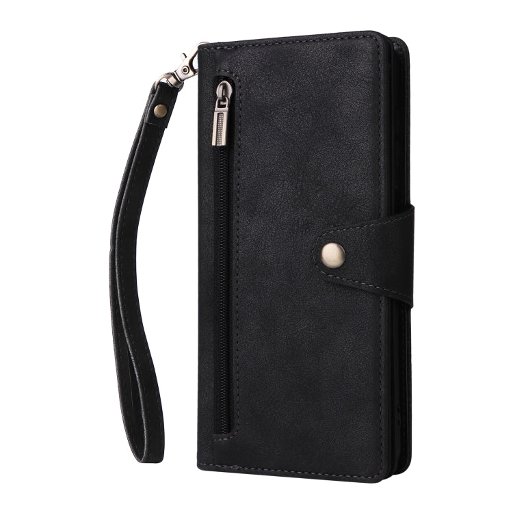 Rivet Buckle 9 Cards Three Fold Leather Phone Case, For Samsung Galaxy A22e 5G, For Samsung Galaxy A14 5G, For OnePlus N300