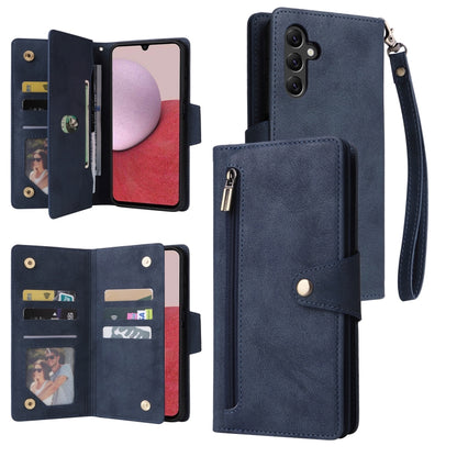 Rivet Buckle 9 Cards Three Fold Leather Phone Case, For Samsung Galaxy A22e 5G, For Samsung Galaxy A14 5G, For OnePlus N300