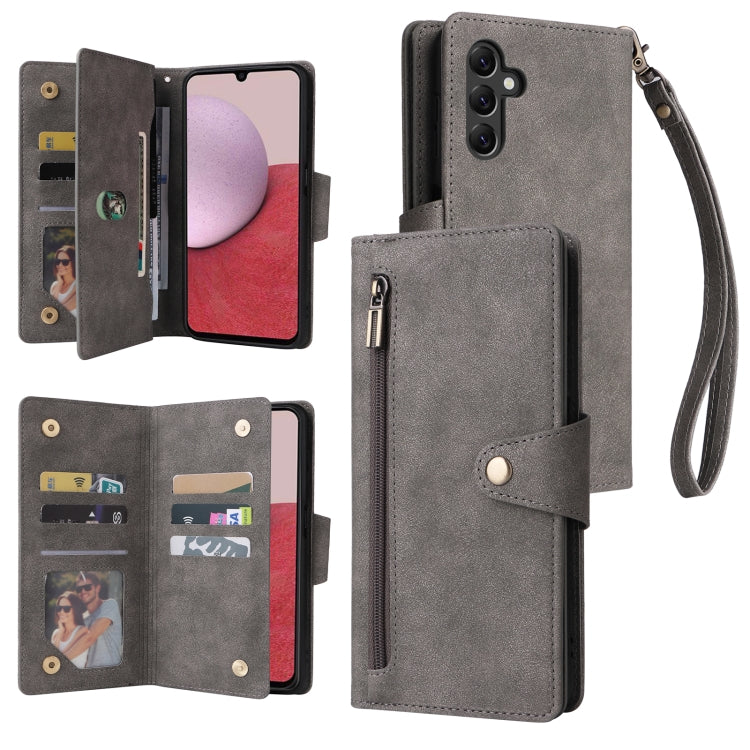 Rivet Buckle 9 Cards Three Fold Leather Phone Case, For Samsung Galaxy A22e 5G, For Samsung Galaxy A14 5G, For OnePlus N300
