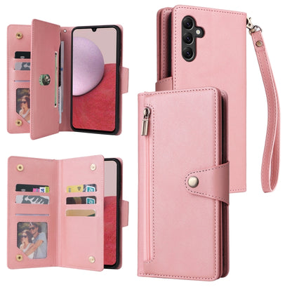 Rivet Buckle 9 Cards Three Fold Leather Phone Case, For Samsung Galaxy A22e 5G, For Samsung Galaxy A14 5G, For OnePlus N300