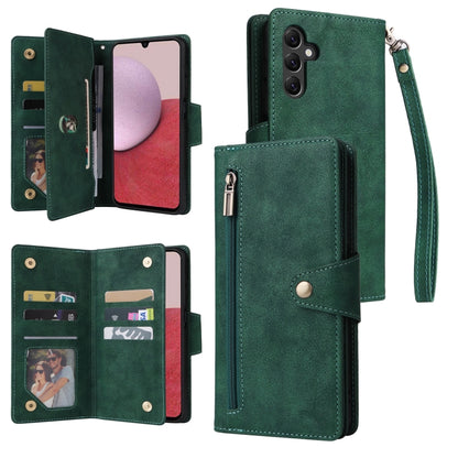 Rivet Buckle 9 Cards Three Fold Leather Phone Case, For Samsung Galaxy A22e 5G, For Samsung Galaxy A14 5G, For OnePlus N300