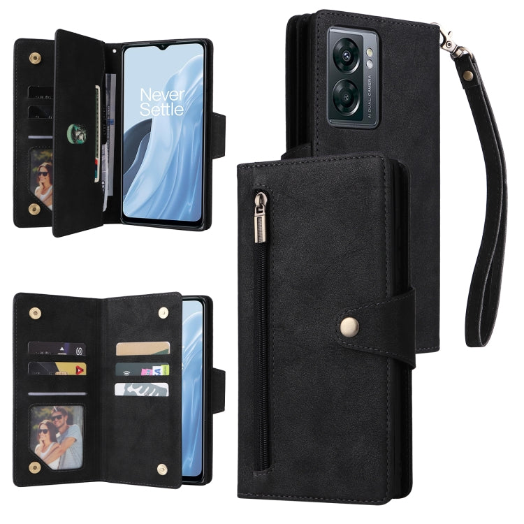 Rivet Buckle 9 Cards Three Fold Leather Phone Case, For Samsung Galaxy A22e 5G, For Samsung Galaxy A14 5G, For OnePlus N300