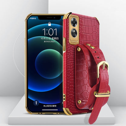 Electroplated TPU Crocodile Pattern Leather Case with Wrist Strap, For OPPO A17, For Realme C21Y, For Realme C33, For OPPO Reno8 Pro+