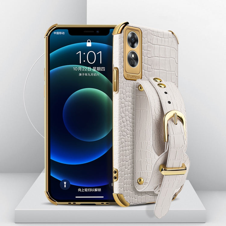 Electroplated TPU Crocodile Pattern Leather Case with Wrist Strap, For OPPO A17, For Realme C21Y, For Realme C33, For OPPO Reno8 Pro+