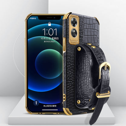 Electroplated TPU Crocodile Pattern Leather Case with Wrist Strap, For OPPO A17, For Realme C21Y, For Realme C33, For OPPO Reno8 Pro+