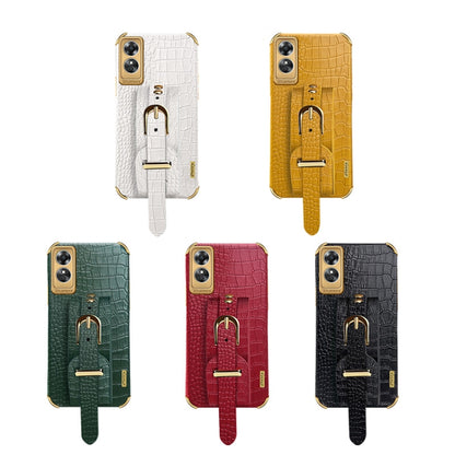 Electroplated TPU Crocodile Pattern Leather Case with Wrist Strap, For OPPO A17, For Realme C21Y, For Realme C33, For OPPO Reno8 Pro+