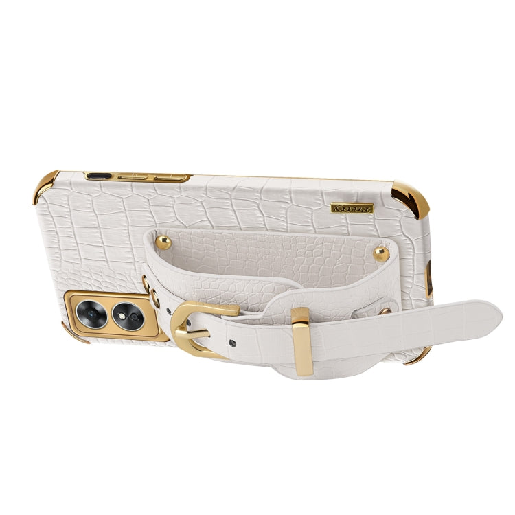 Electroplated TPU Crocodile Pattern Leather Case with Wrist Strap, For OPPO A17, For Realme C21Y, For Realme C33, For OPPO Reno8 Pro+
