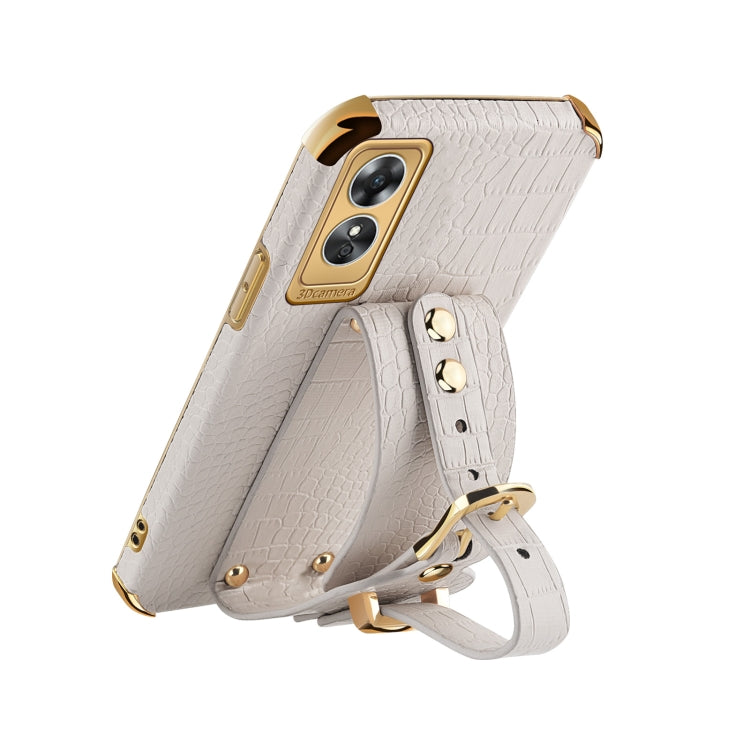 Electroplated TPU Crocodile Pattern Leather Case with Wrist Strap, For OPPO A17, For Realme C21Y, For Realme C33, For OPPO Reno8 Pro+