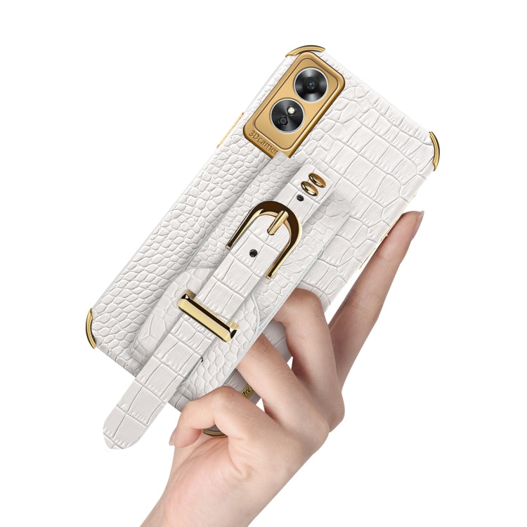 Electroplated TPU Crocodile Pattern Leather Case with Wrist Strap, For OPPO A17, For Realme C21Y, For Realme C33, For OPPO Reno8 Pro+