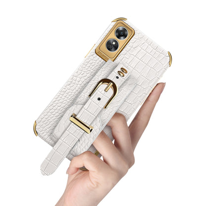 Electroplated TPU Crocodile Pattern Leather Case with Wrist Strap, For OPPO A17, For Realme C21Y, For Realme C33, For OPPO Reno8 Pro+
