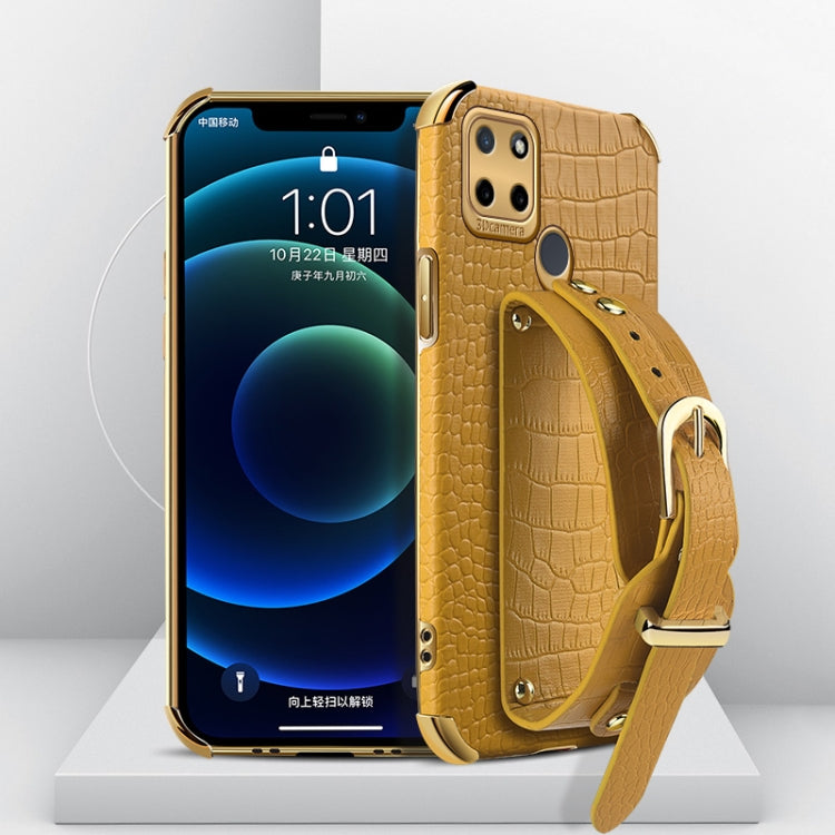 Electroplated TPU Crocodile Pattern Leather Case with Wrist Strap, For OPPO A17, For Realme C21Y, For Realme C33, For OPPO Reno8 Pro+