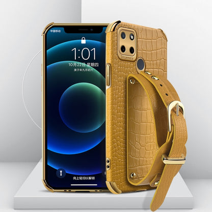 Electroplated TPU Crocodile Pattern Leather Case with Wrist Strap, For OPPO A17, For Realme C21Y, For Realme C33, For OPPO Reno8 Pro+