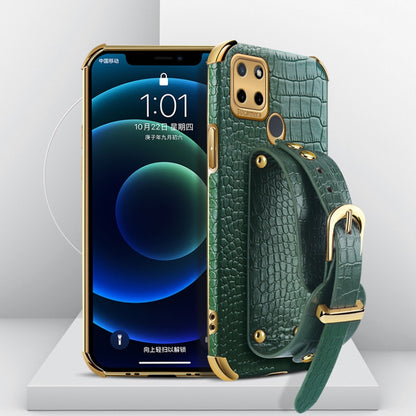 Electroplated TPU Crocodile Pattern Leather Case with Wrist Strap, For OPPO A17, For Realme C21Y, For Realme C33, For OPPO Reno8 Pro+