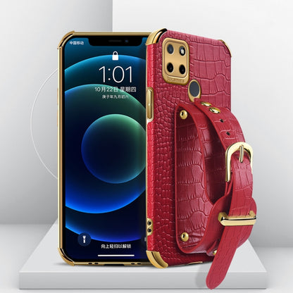 Electroplated TPU Crocodile Pattern Leather Case with Wrist Strap, For OPPO A17, For Realme C21Y, For Realme C33, For OPPO Reno8 Pro+