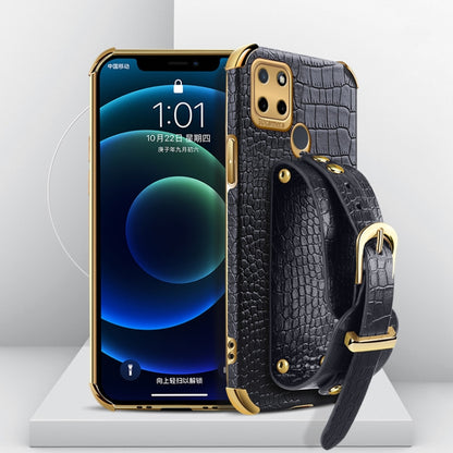 Electroplated TPU Crocodile Pattern Leather Case with Wrist Strap, For OPPO A17, For Realme C21Y, For Realme C33, For OPPO Reno8 Pro+