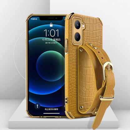 Electroplated TPU Crocodile Pattern Leather Case with Wrist Strap, For OPPO A17, For Realme C21Y, For Realme C33, For OPPO Reno8 Pro+