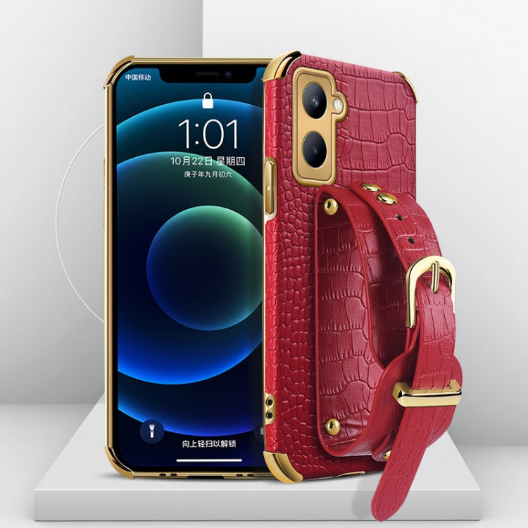Electroplated TPU Crocodile Pattern Leather Case with Wrist Strap, For OPPO A17, For Realme C21Y, For Realme C33, For OPPO Reno8 Pro+