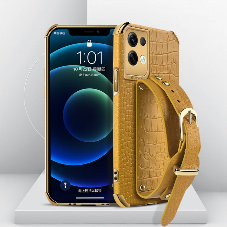 Electroplated TPU Crocodile Pattern Leather Case with Wrist Strap, For OPPO A17, For Realme C21Y, For Realme C33, For OPPO Reno8 Pro+