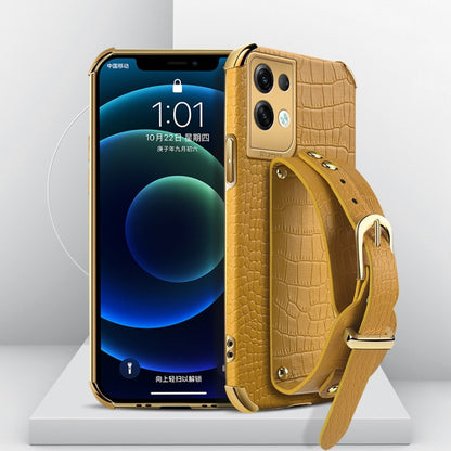 Electroplated TPU Crocodile Pattern Leather Case with Wrist Strap, For OPPO A17, For Realme C21Y, For Realme C33, For OPPO Reno8 Pro+