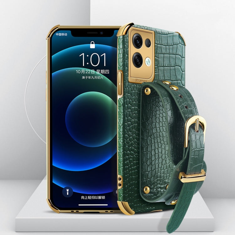 Electroplated TPU Crocodile Pattern Leather Case with Wrist Strap, For OPPO A17, For Realme C21Y, For Realme C33, For OPPO Reno8 Pro+