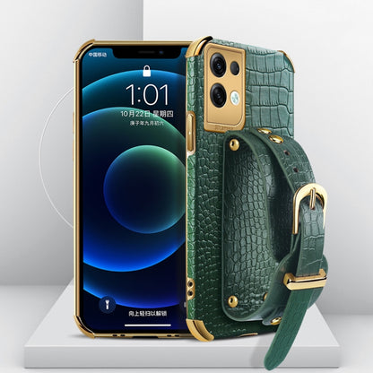 Electroplated TPU Crocodile Pattern Leather Case with Wrist Strap, For OPPO A17, For Realme C21Y, For Realme C33, For OPPO Reno8 Pro+