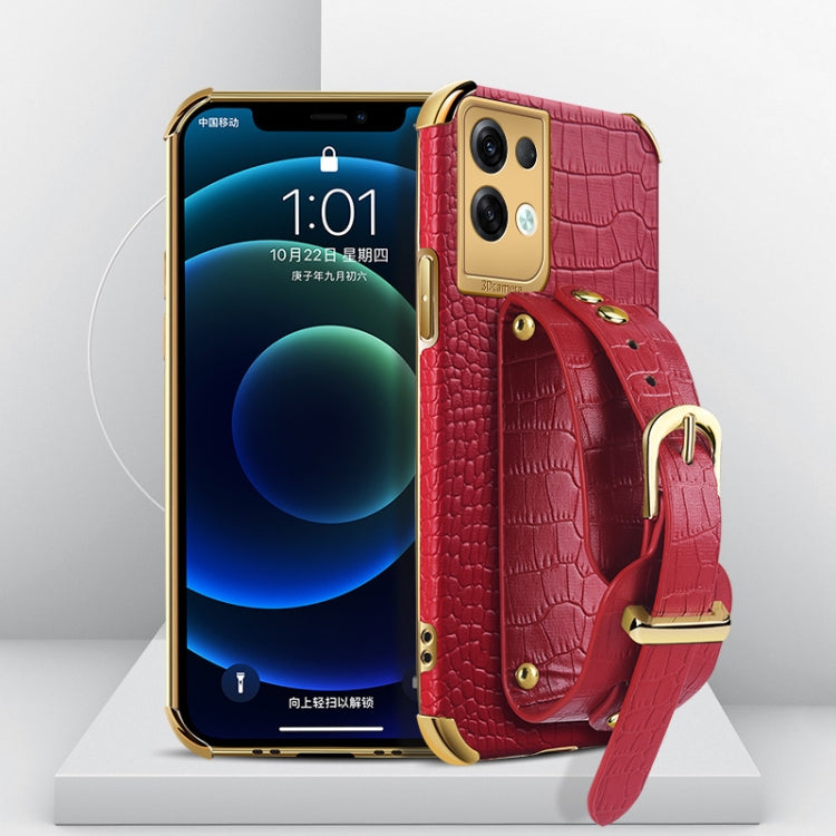 Electroplated TPU Crocodile Pattern Leather Case with Wrist Strap, For OPPO A17, For Realme C21Y, For Realme C33, For OPPO Reno8 Pro+